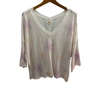 POL Cream Knit V Neck Light Weight Sweater with Star Design Size L